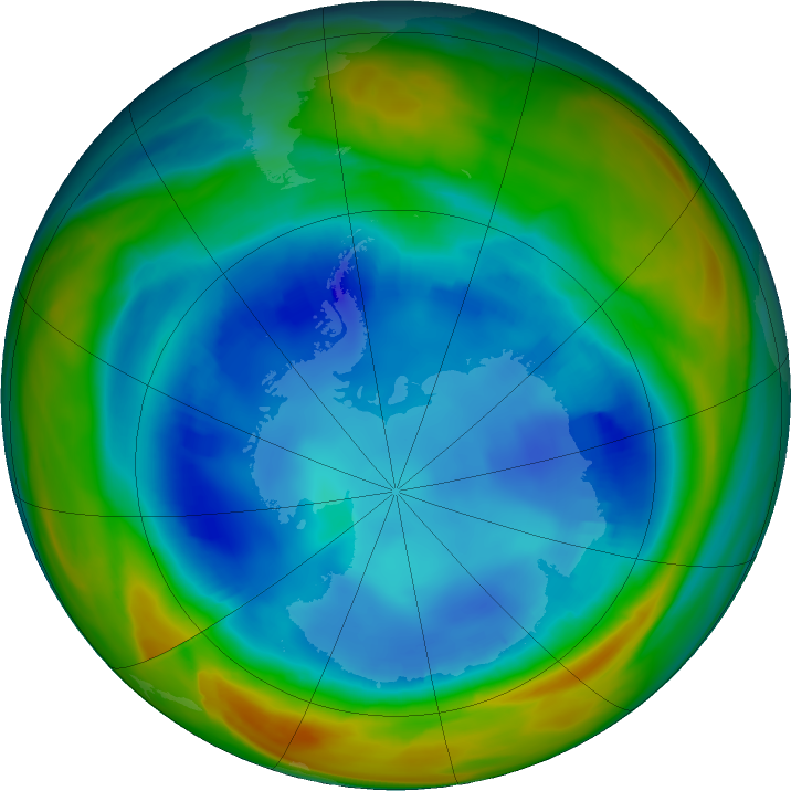 Antarctic ozone map for 12 August 2023
